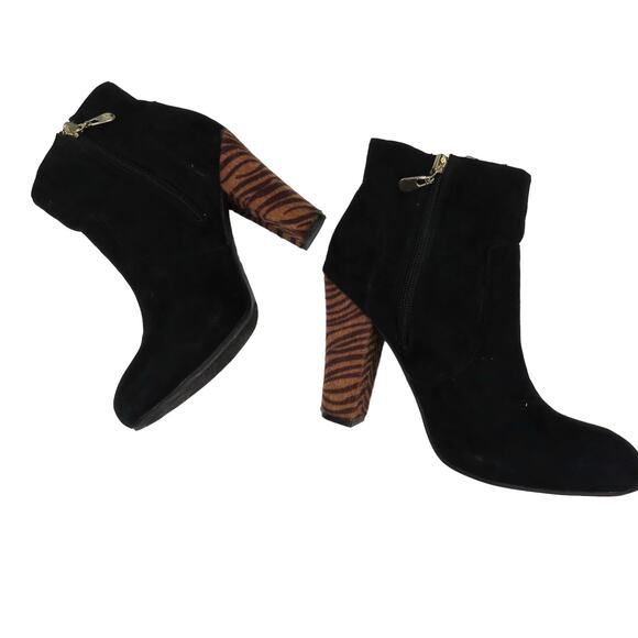 Guess Black Velvet Ankle Boot Animal Print Pony Hair Heel Size 8 Booties GGEMIT - Picture 6 of 9